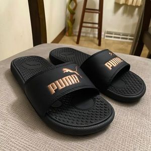 Black/Gold Puma Slides